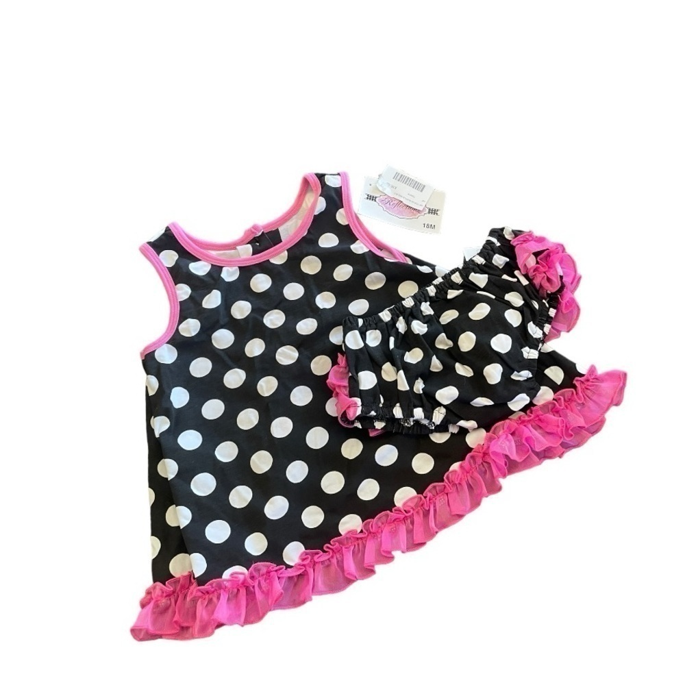 NWT Polka Dot Pink and Black Matching Outfit Size 18 months